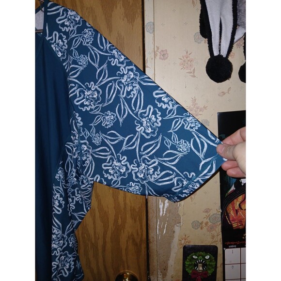 Modli Blouse Turquoise Floral Print 3/4 Sleeves Women's Plus Size 6X Stretch - Picture 5 of 12